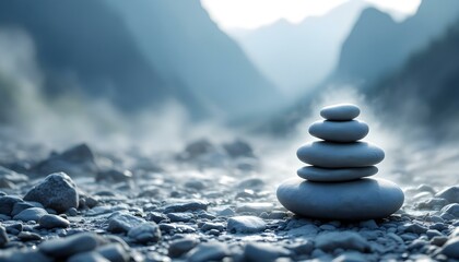 zen, stones, stacked, mist, light, rocky, surface, mountains, misty, towering, background, serene, tranquil, harmony, nature, balance, peaceful, meditative, elegant, scenic, outdoors, natural, calm,