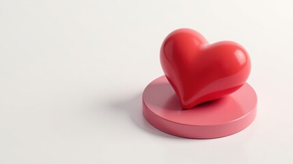 A vibrant red heart rests gently on a soft pink circular pedestal, a simple yet powerful symbol of affection and care.