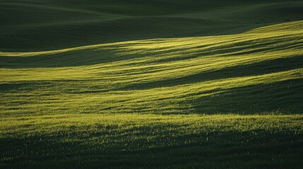 Obraz premium Rolling green hills bathed in golden sunlight.