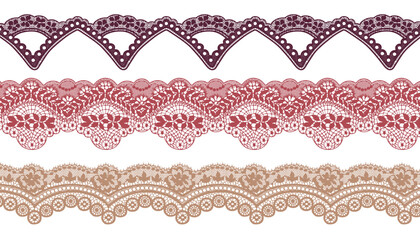 Three hollow lace trims with fan-shaped curved edges