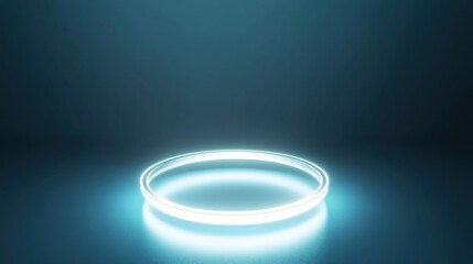 Glowing neon circle on dark blue background.