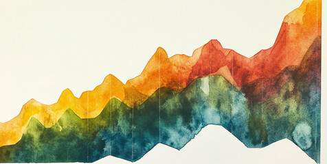 a watercolour line graph showing an exponential upwards trend to the right, vintage 1960s minimal art illustration