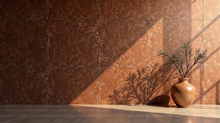 Earthy Tones Interior Design Mockup Minimalist Room with Sunlight and Plant in a Vase