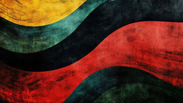 Vibrant Abstract Wave Patterns in Red, Yellow, and Green on a Textured Canvas Background