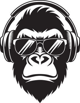 A gorilla wearing sunglasses and headphones 