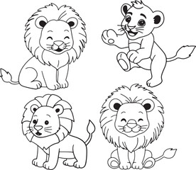 Cute Black and White Lion Outline