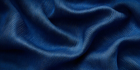 Elegant Deep Blue Fabric with Soft Textured Wave Pattern : Generative AI