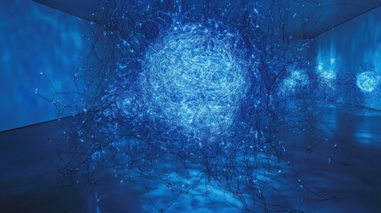 Fototapeta premium Blue Light Installation in a Gallery Space