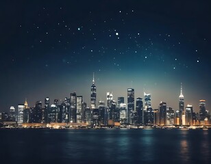 Night City Skyline Illuminated Under Starry Sky