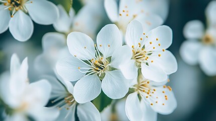 Obraz premium Close-up of Pristine White Flowers Gracefully Blooming in a Lush Garden, Showcases a Serene Natural Floral Background