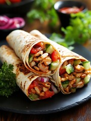 Grilled chicken wraps with fresh vegetables and herbs for a delicious and convenient meal : Generative AI