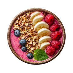 Appetizing Smoothie bowl with granola topping Isolated On Transparent Background 
