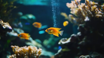 A serene home aquarium with exotic fish and plants, Aquarium tanks, aquatic plants