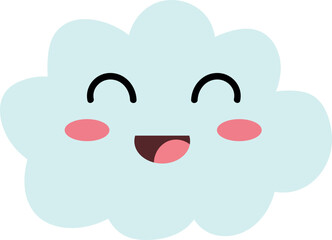 Cute Smiling Light Blue Cloud Simple Vector Illustration