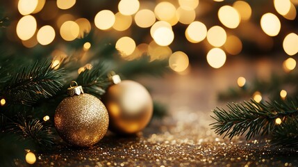Glittering Golden Christmas Celebration with Sparkling Bokeh Background, Festive Season Elegance and Joyful Holiday Atmosphere