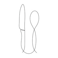 knife and spoon continuous one line art vector illustration on the white background