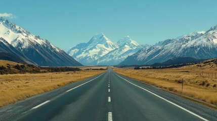 Fototapeta premium Asphalt Path Leading to Majestic Mountains