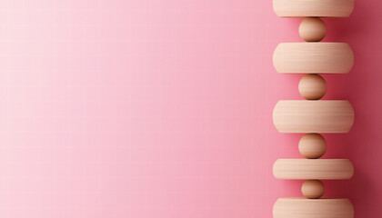 Business corporation competition. Minimalist wooden shapes against a soft pink background, evoking simplicity and elegance.