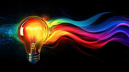 Creative light bulb explodes with colorful paint, sparks and splashes on a black background, concept. Think differently creative idea concept. Motion Color, Ink swirling

