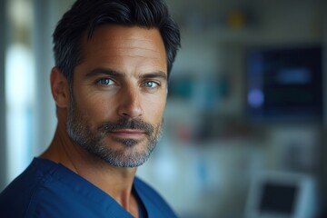 Portrait of a confident male doctor in scrubs.