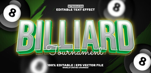 Billiard Tournament editable text effect in modern trend style