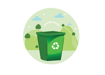 green recycle bin, Vector trash can, Save planet concept with illustration