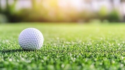 Obraz premium Closeup of a White Golf Ball Resting on Lush Green Grass : Generative AI