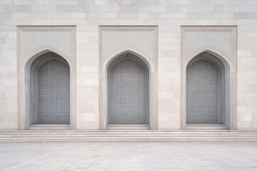 Fototapeta premium Elegant Architectural Facade of a Mosque with Intricate Arches and Patterns