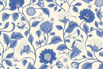 Delicate Blue Floral Pattern on Cream Background