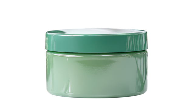 A green cosmetic jar with a smooth finish, ideal for skincare or beauty products.