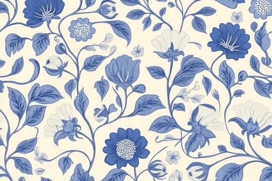 Fototapeta Delicate Blue Floral Pattern on Cream Background