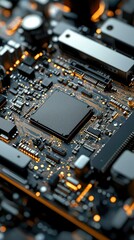 Close-Up View of a Complex Circuit Board with Electronic Components