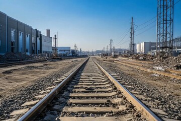 Fototapeta premium Industrial Railway Tracks Leading to a Factory Complex