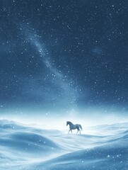 Fototapeta premium Majestic Centaur Galloping Through a Snowy Landscape Under a Starry Sky, Perfect for a Magical Christmas Theme with Intricate Borders and Frames