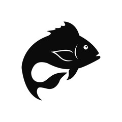 Obraz premium Black Silhouette Fish Icon Stylized Logo Design