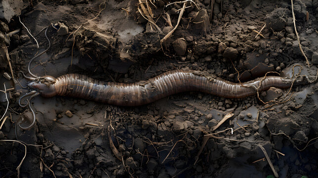 Earthworm Burrowing Through Nutrient-rich Soil, Showcasing Ecological Importance in Soil Health and Aeration