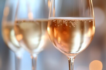 Two glasses of sparkling rose wine.