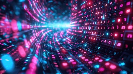 Obraz premium Abstract picture colorful light particle with digital technology style design connecting become dynamic of electric wave movement represent about flowing of data or structure of network system. AIG53.