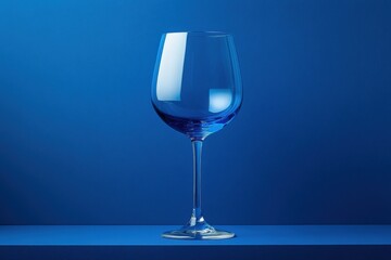 Obraz premium Elegant Empty Wine Glass on Blue Background in Studio Setting