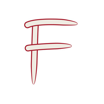letter F. white letter with red outline. single font on transparant background.suitable for children theme titles, children product logos, gift memo