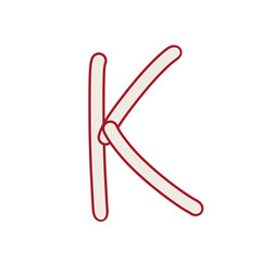 Letter K illustration. White letter with red outline. Single font. suitable for children's themes, logo, lable, brand