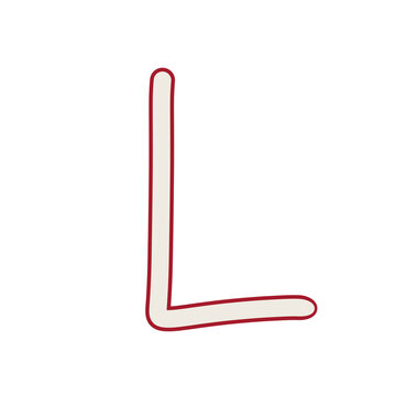 letter L. white letter with red outline.single font on transparant background. suitable for child theme titles, children product logos, gift memo and others