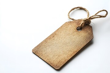 Blank Wooden Tag with Jute Rope on White Background – Rustic Label Mockup