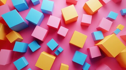 Obraz premium Abstract Colorful Cubes Pink Background 3D Render