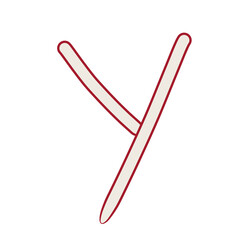 capital letter Y with white writing and red outline using a handwritten style. Unique and authentic writing suitable for children product label