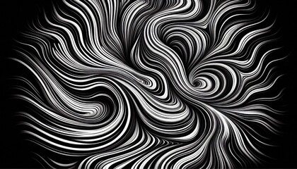 Fototapeta premium Abstract swirling patterns, black and white, fluid dynamics, organic curves, hypnotic lines, optical illusion, psychedelic art, high contrast, intricate details, flowing motion, wavy textures, monochr