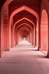 A Stunning Red Stone Corridor with Majestic Arches
