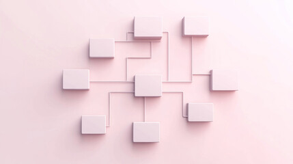 Obraz premium Abstract network of interconnected pale pink cubes on a pink background.