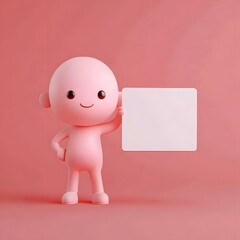 Obraz premium 3D Illustration of Cartoon Character Holding Blank Sign on Blue Background