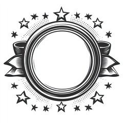 Blank circular emblem with ribbon and stars.